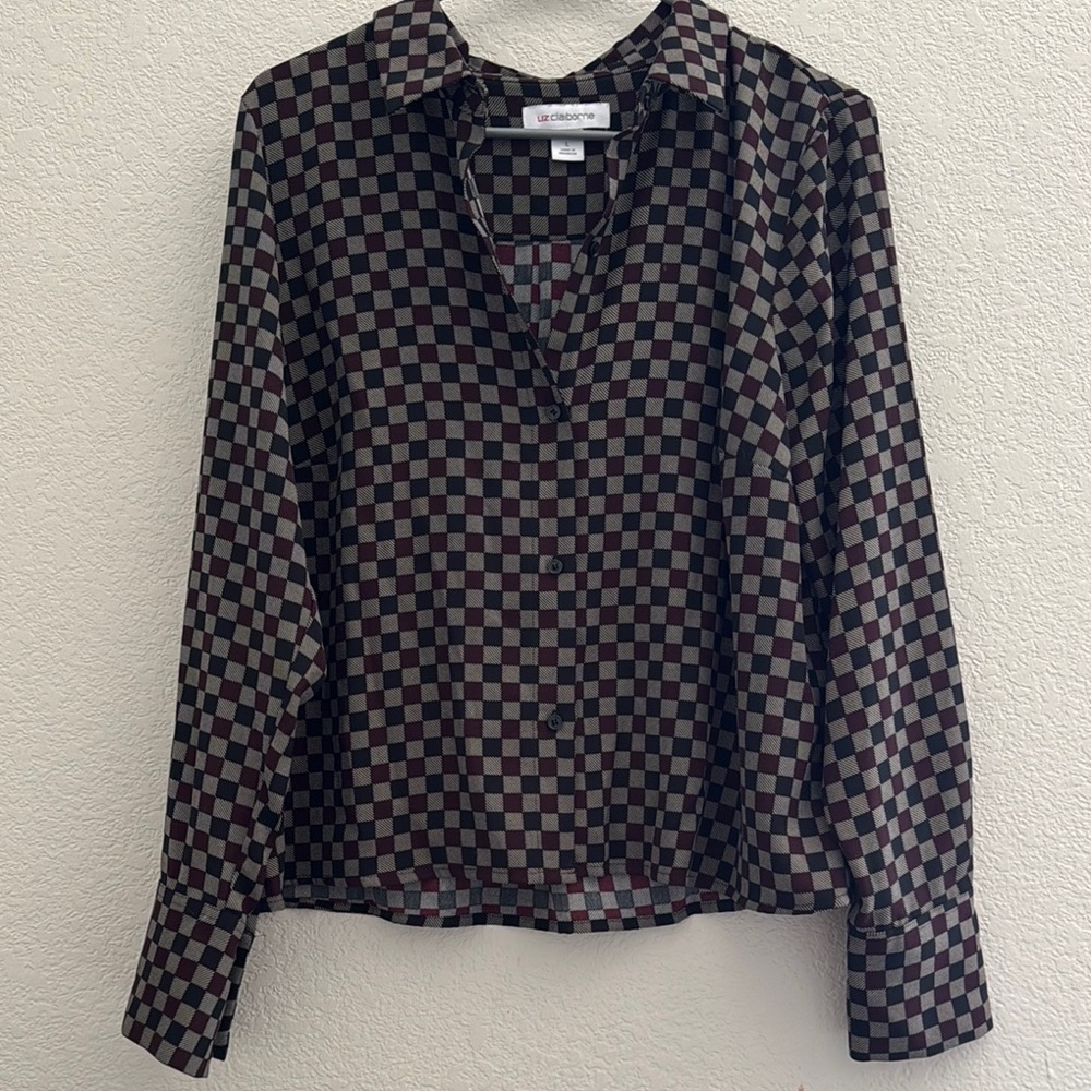 Checkered Button-Up Blouse